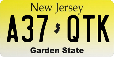NJ license plate A37QTK