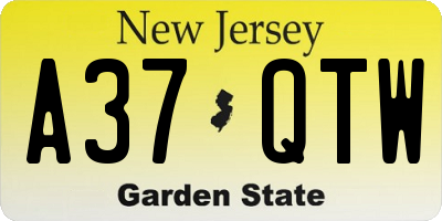 NJ license plate A37QTW