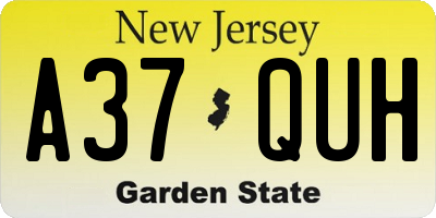 NJ license plate A37QUH