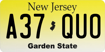 NJ license plate A37QUO