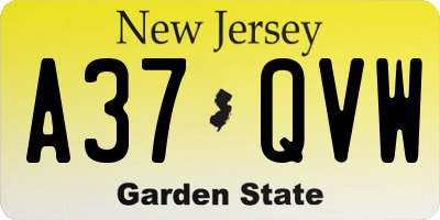 NJ license plate A37QVW