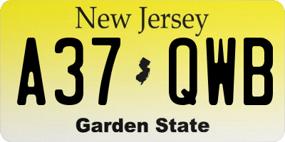 NJ license plate A37QWB