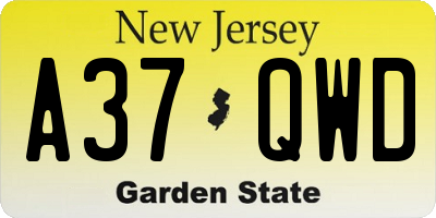 NJ license plate A37QWD