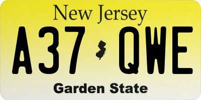 NJ license plate A37QWE