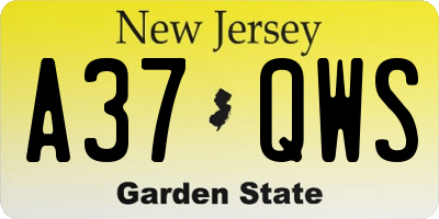 NJ license plate A37QWS