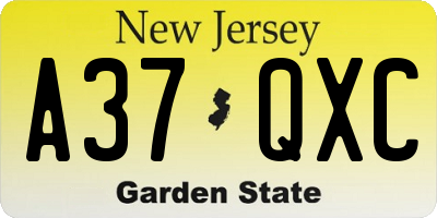 NJ license plate A37QXC