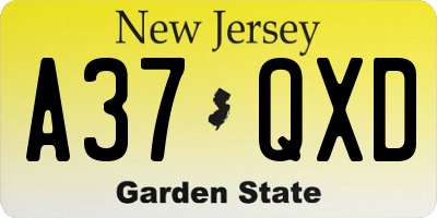 NJ license plate A37QXD