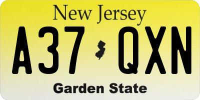 NJ license plate A37QXN