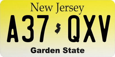 NJ license plate A37QXV
