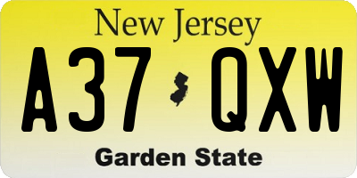 NJ license plate A37QXW