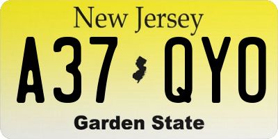 NJ license plate A37QYO