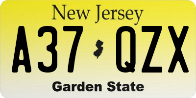 NJ license plate A37QZX