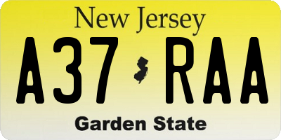 NJ license plate A37RAA