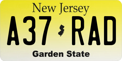 NJ license plate A37RAD