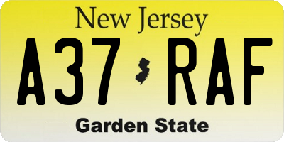 NJ license plate A37RAF