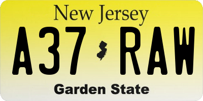 NJ license plate A37RAW