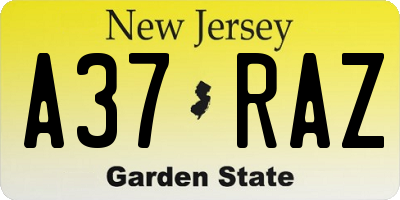NJ license plate A37RAZ