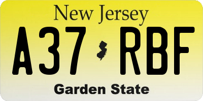 NJ license plate A37RBF
