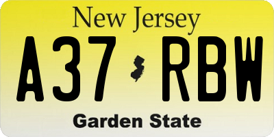 NJ license plate A37RBW