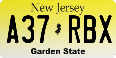 NJ license plate A37RBX