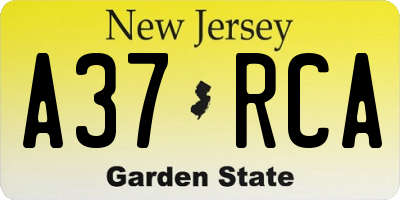 NJ license plate A37RCA