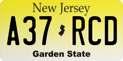 NJ license plate A37RCD