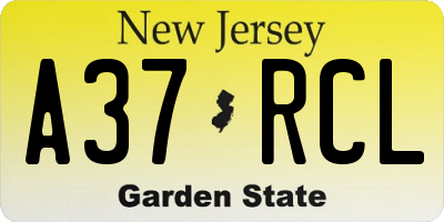 NJ license plate A37RCL