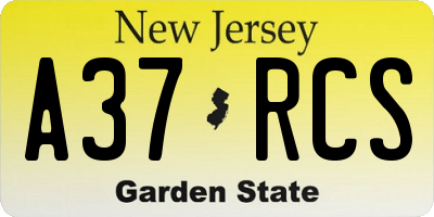 NJ license plate A37RCS