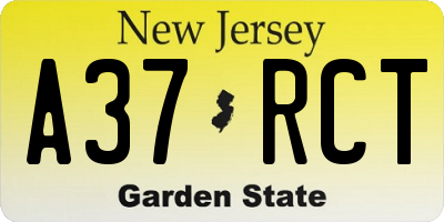 NJ license plate A37RCT