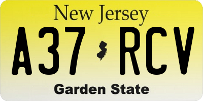 NJ license plate A37RCV
