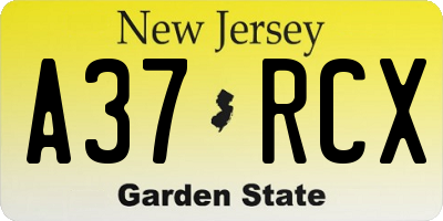 NJ license plate A37RCX