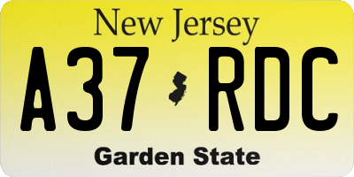 NJ license plate A37RDC