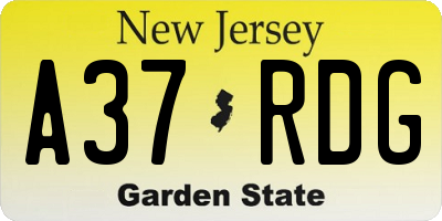 NJ license plate A37RDG