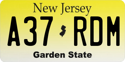 NJ license plate A37RDM
