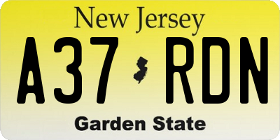 NJ license plate A37RDN