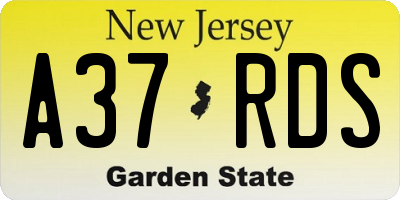 NJ license plate A37RDS