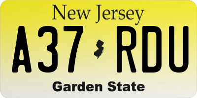 NJ license plate A37RDU