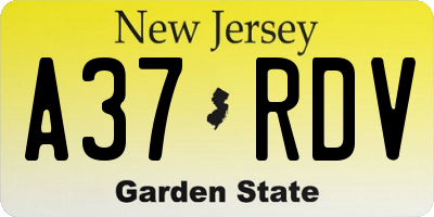 NJ license plate A37RDV