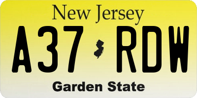 NJ license plate A37RDW