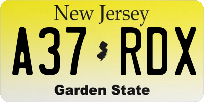 NJ license plate A37RDX