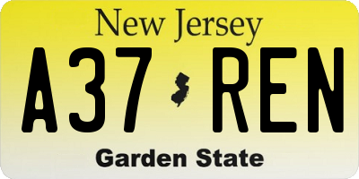 NJ license plate A37REN