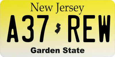 NJ license plate A37REW
