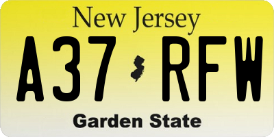 NJ license plate A37RFW