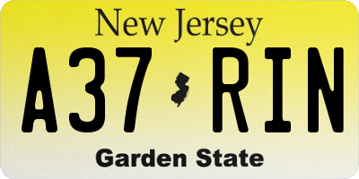 NJ license plate A37RIN