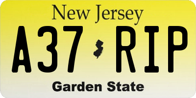 NJ license plate A37RIP