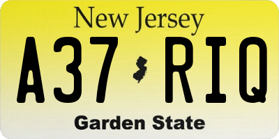 NJ license plate A37RIQ