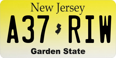 NJ license plate A37RIW