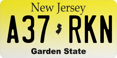 NJ license plate A37RKN