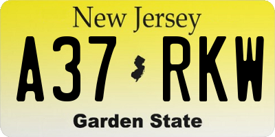 NJ license plate A37RKW