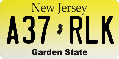 NJ license plate A37RLK